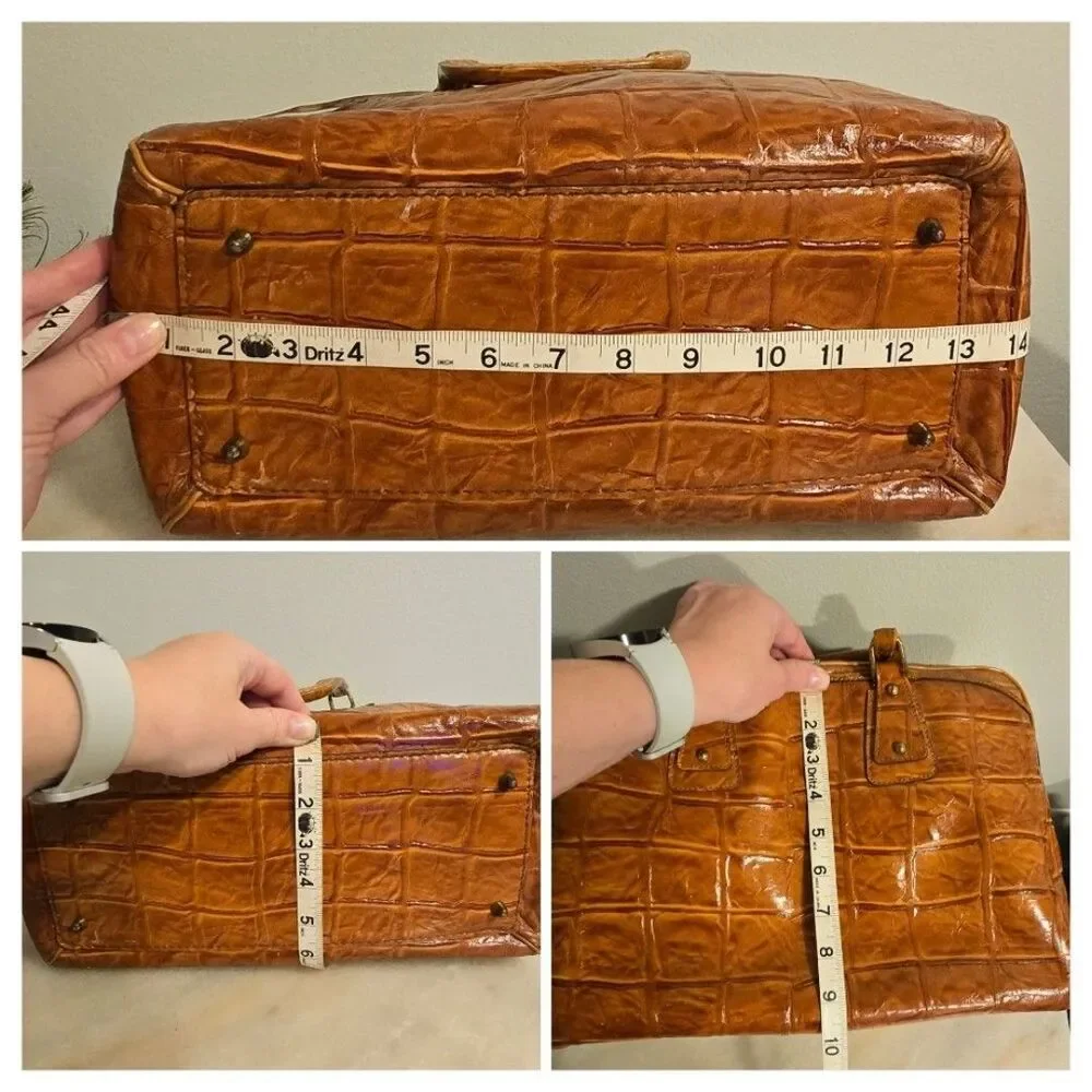 Vintage Park Lane Cognac Croc Embossed Leather Top Handle Satchel - Picture 5 of 12